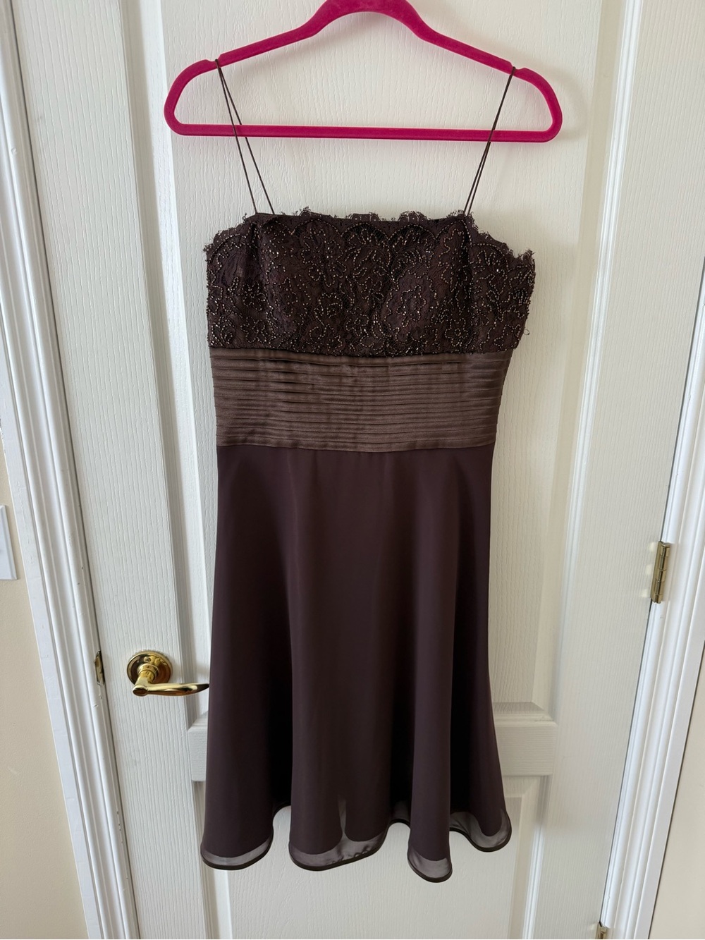 NO BRAND | Vintage elegant beaded strapless chocolate brown cocktail dress